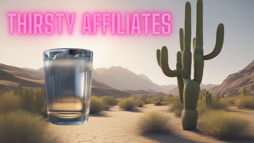 a glass of water in the desert to signify thirsty and water as the solution