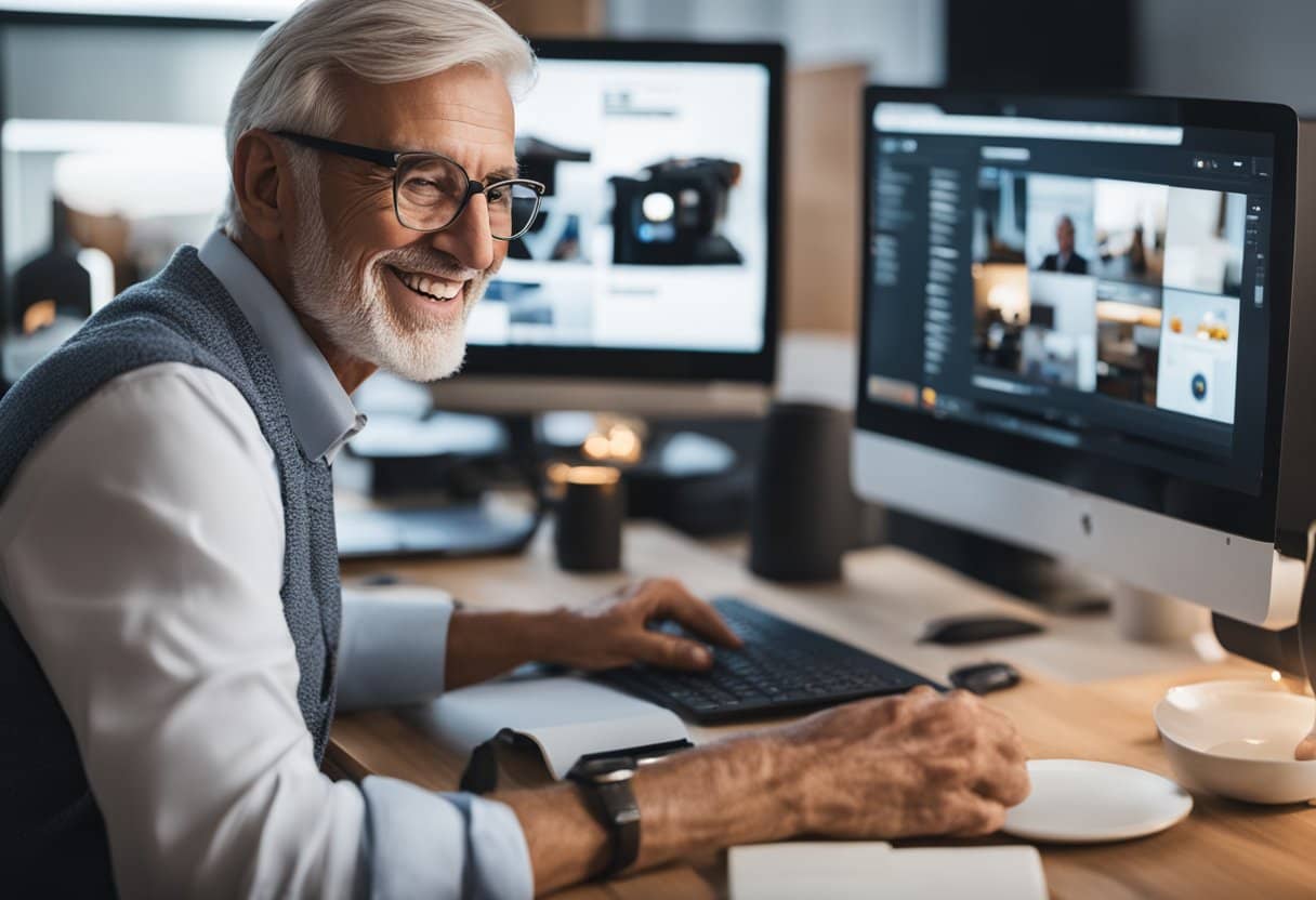 a man sitting at a desk with a computer