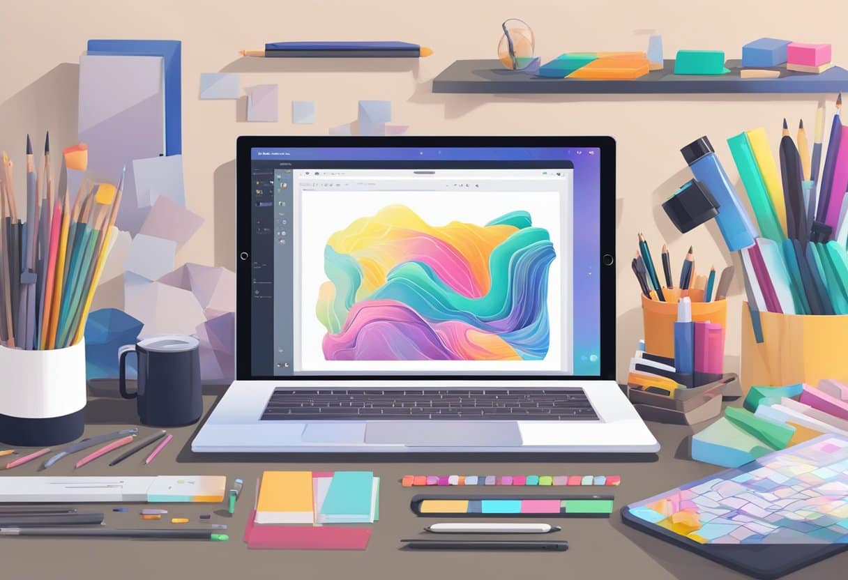 Opus AI Unveiled: The Future of Creative Artificial Intelligence 6 Opus AI for Creators: A computer with a stylus creating digital art on a tablet, surrounded by various art supplies and reference materials