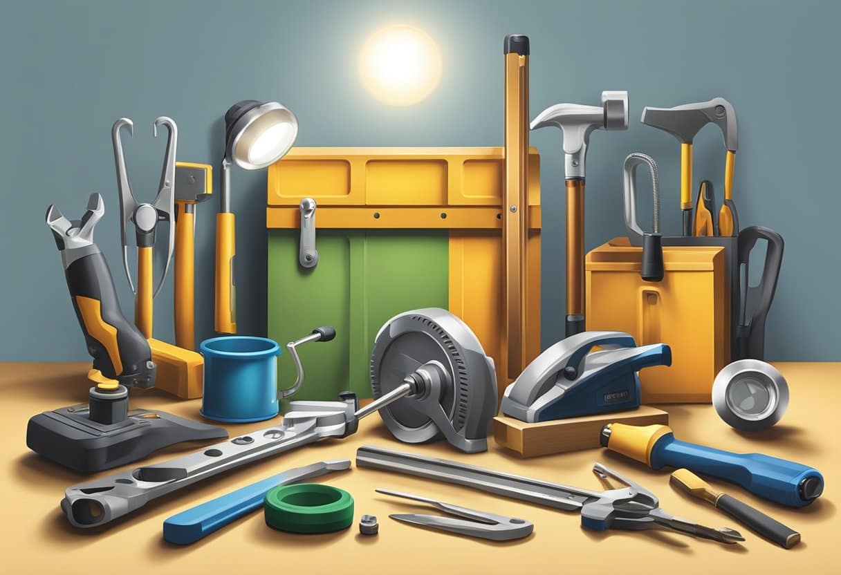 Membership Can Focus on Your Skill Set to Earn You a Healthy Recurring Income: Maximize Your Expertise 2 A collection of tools and equipment arranged neatly on a workbench, with a spotlight shining on them, symbolizing the focus on skill set for earning a healthy recurring membership