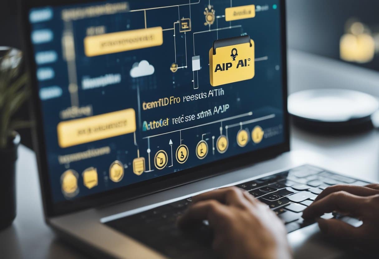 A person using a computer to access API request tools and platforms, entering an API key